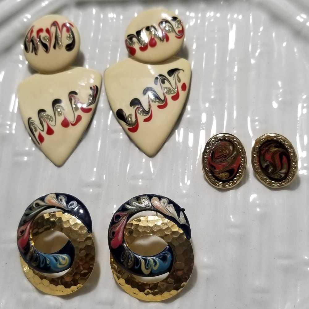 Bundle of 1980s Enamel Earrings Impressionistic